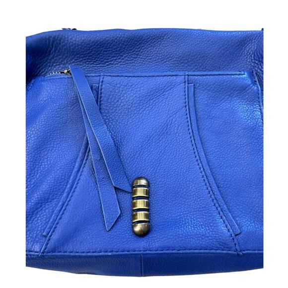 Kelsi Dagger Royal Blue Pebble Leather, Gold Studded Shoulder Crossbody Bag - Picture 2 of 14